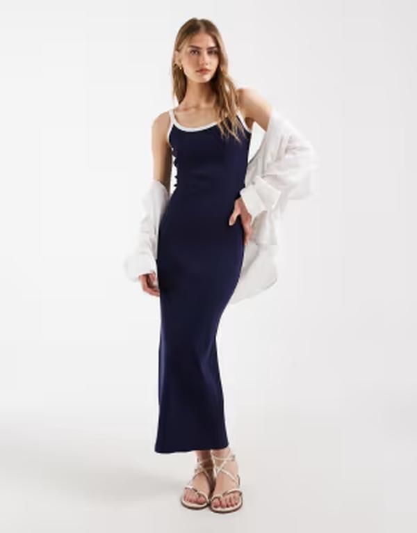 エイソス レディース トップス ワンピース リブニット ミディ コントラスト ニット ASOS DESIGN contrastrim rib knit midi dress with white tr