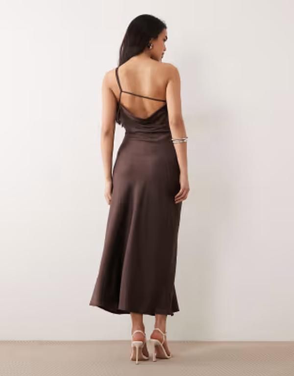 オンリー レディース トップス ワンピース マキシ ONLY one shoulder maxi dress in chocolate BROWN ブラウン