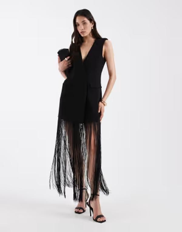 エイソス レディース アウター ジャケット・ブルゾン ノースリーブレザー ASOS DESIGN sleeveless tailored tassel detailing blazer dress B