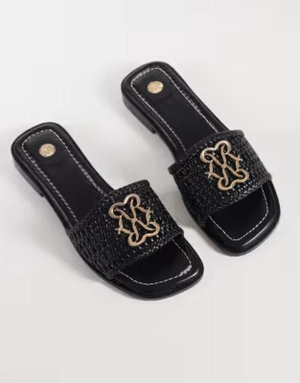 リバーアイランド レディース シューズ サンダル ロゴ River Island logo weave mule sandals Black ブラック
