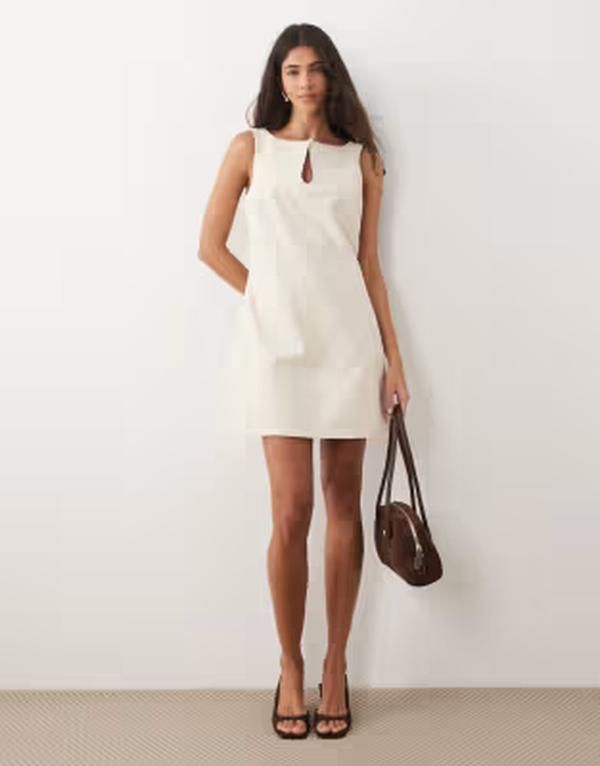 エイソス レディース トップス ワンピース ミニ デニム ASOS DESIGN texturedenim keyhole mini dress in ecru エクリュ