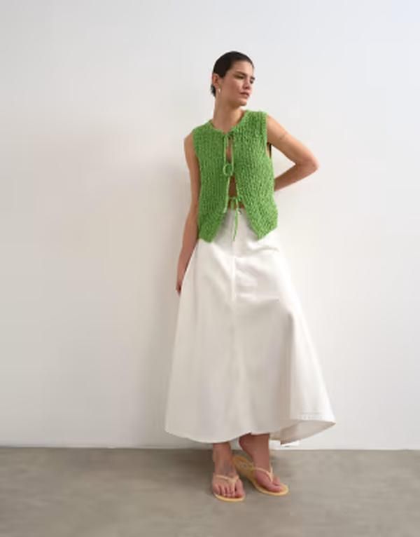 トップショップ レディース ボトムスカート デニム マキシ Topshop denimaxi front yoke skirt WHITE ホワイト