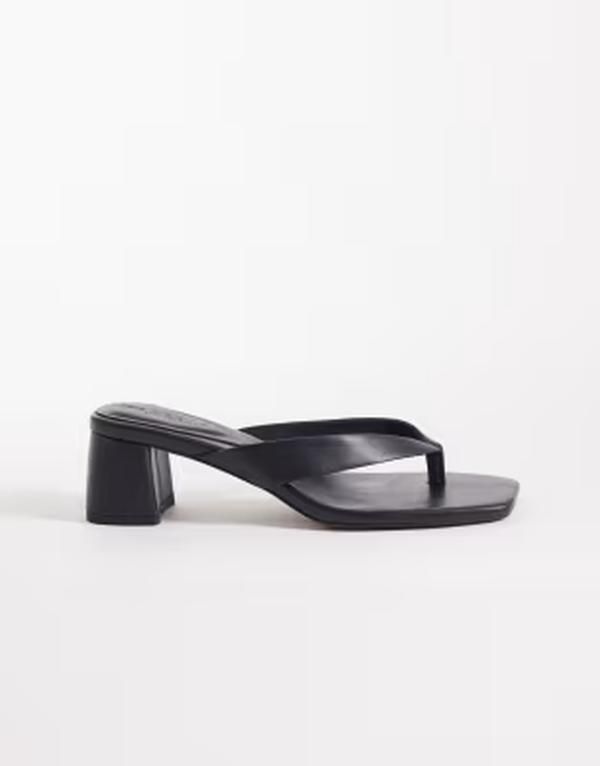 エイソス レディース シューズ サンダル レザー ヒール ASOS DESIGN Hideout leather block heeled toe thong sandals BLACK LEATHE