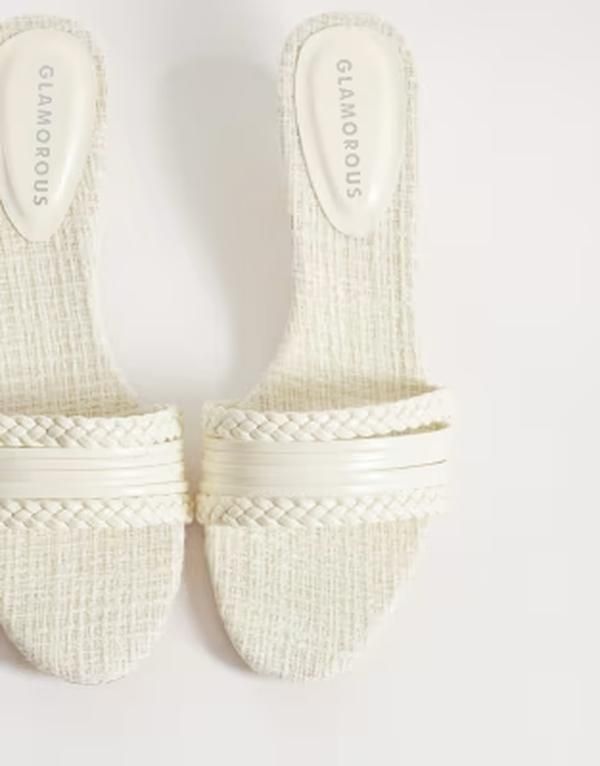 グラマラス レディース シューズ サンダル ヒール Glamorous kitten heeled woven sandals Offwhite オフホワイト
