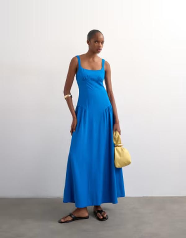 トップショップ レディース トップス ワンピース Topshop dropped waist midaxi dress in cobalt コバルト
