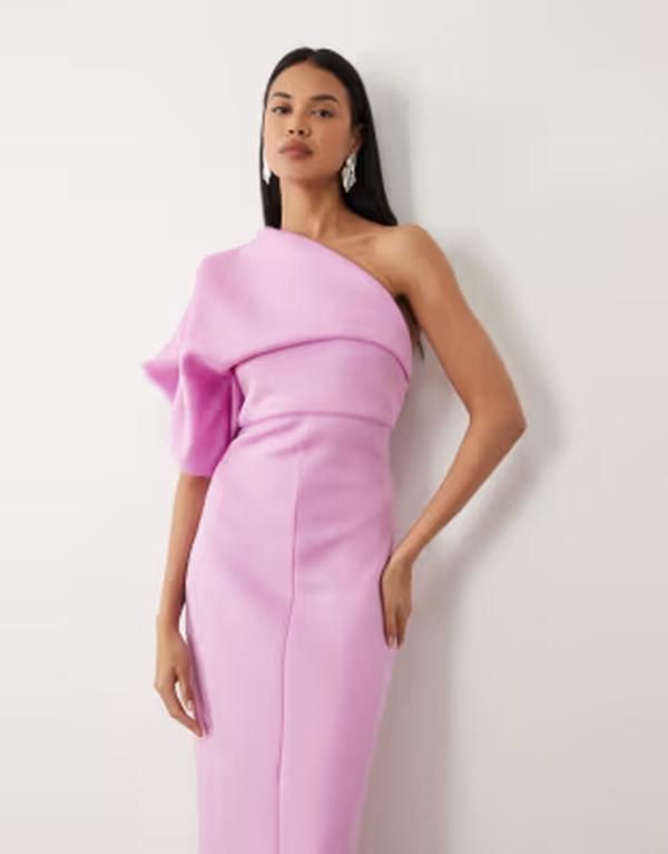 エイソス レディース トップス ワンピースキューバ マキシ ASOS DESIGN scrunch one shoulder maxi dress in lilac scubastyle fabric