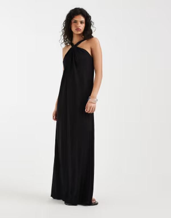 ヴェロモーダ レディース トップス ワンピース マキシ ホルター Vero Moda knot detail halter neck maxi dress Black ブラック