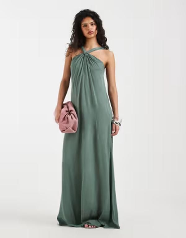 ヴェロモーダ レディース トップス ワンピース マキシ ホルター Vero Moda knot detail halter neck maxi dress in laurel Wreath グリーン 15,736円