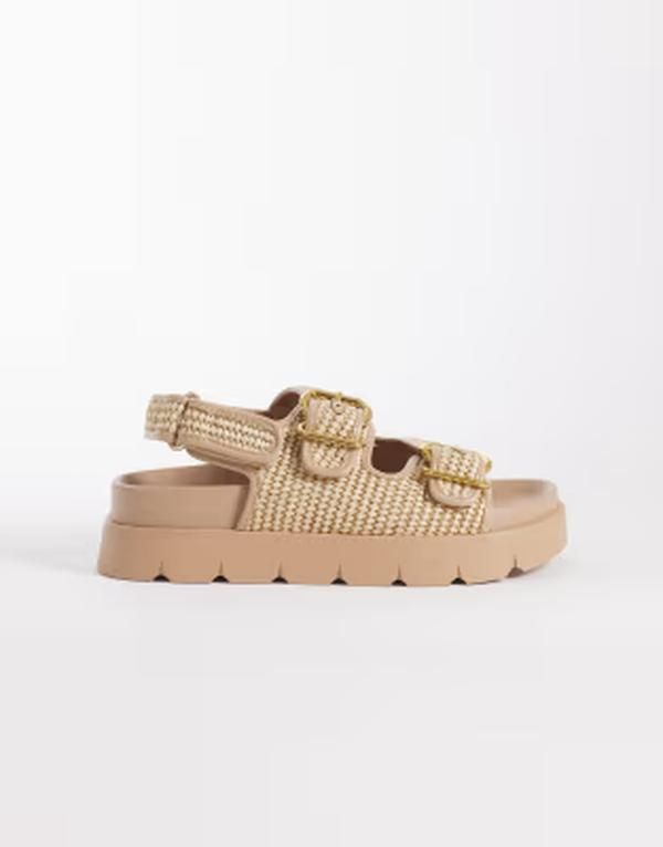 エイソス レディース シューズ サンダル ASOS DESIGN Filter chunky footbed sandals with double buckle inatural raffia Na