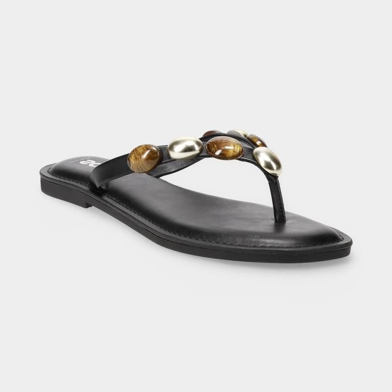 エスオー レディース シューズ サンダル SO Inkkle Womens Embellished Thong Sandals Black ブラック