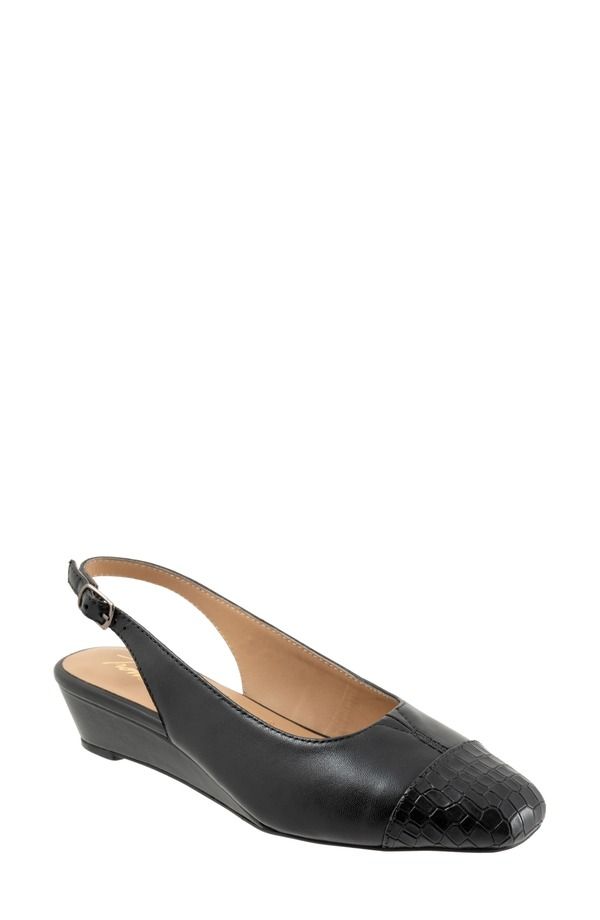 トロッターズ レディース シューズ パンプス キャップ Trotters Dea Slingback Cap Toe Wedge Pump Black Croco ブラック