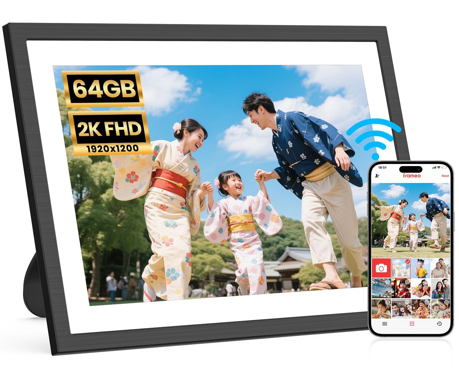 FANGOR デジタルフォトフレーム Frameoアプリ対応 2K 1920*1200 WiFi 10.1インチ 64GBメモリ内蔵 遠隔操作 スマホ写真共有 写真/動画再生 スライドショー 縦横自動回転 壁掛け可 お祝い ギフト 贈り物 敬 94595a22