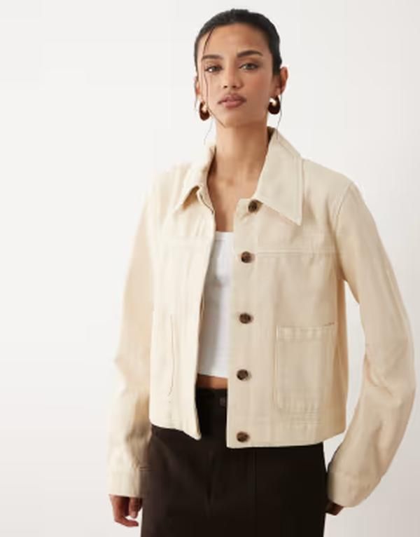 マンゴ レディース アウター ジャケット・ブルゾン コットン デニム Mango 100 cotton denim jacket in butter yellow イエロー