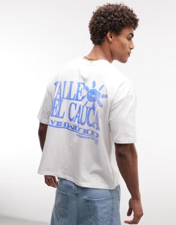 エイソス メンズ トップス Tシャツ グラフィック ASOS DESIGN boxy oversized tshirt with text graphic WHITE ホワイト