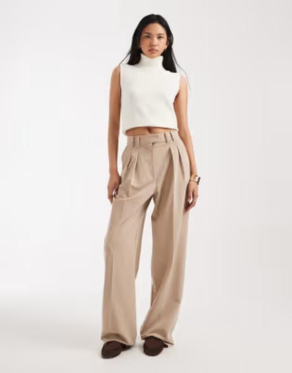 エイソス レディース ボトムス カジュアルパンツ ワイドレッグ プリーツ トール ASOS DESIGN Tall wide leg pants with pleatedetailing in sto