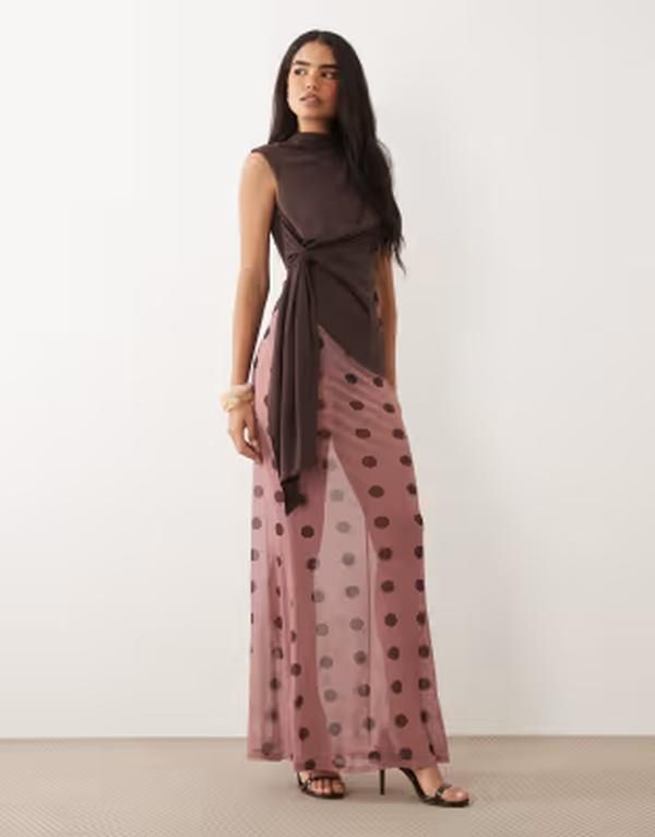 エイソス レディース ボトムスカート ドット柄 ドット プリント メッシュ シアー マキシ ASOS DESIGN printed sheer mesh maxi skirt polka dot pr