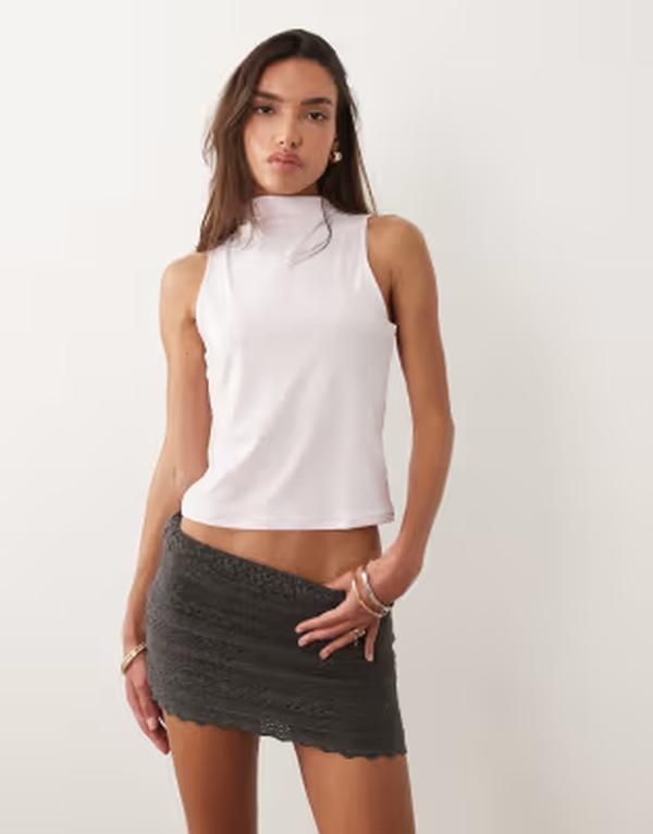 マンゴ レディース ボトムスカート フリル ミニ Tシャツ レース Mango Teen ruffle lace mini skirt BROWN ブラウン