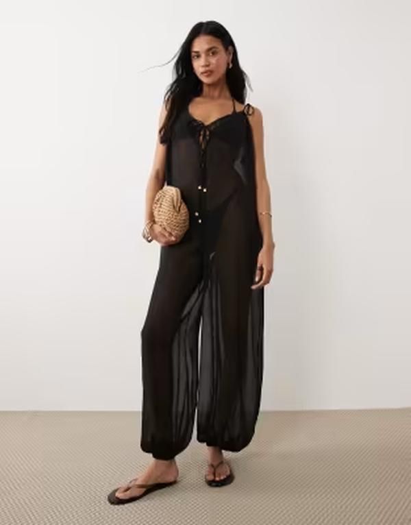 ミスセルフフリッジ レディース トップス ジャンプスーツ シフォン Misselfridge chiffon balloon hem beach jumpsuit Black ブラック
