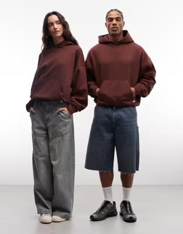コルージョン レディース アウター パーカー・スウェット COLLUSION Unisex boxy oversized hoodie BROWN ブラウン