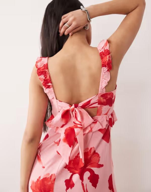 オンリー レディース トップス ワンピース フラワー柄 プリント マキシ フラワー ONLY frill detailing maxi dress floral print Pink Icing ピン