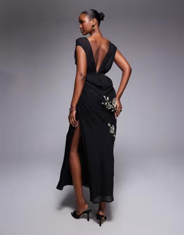 エイソス レディース トップス ワンピース アシンメトリー フラワー柄 マキシ フラワー ASOS DESIGN asymmetric sleeve maxi dress with floral em