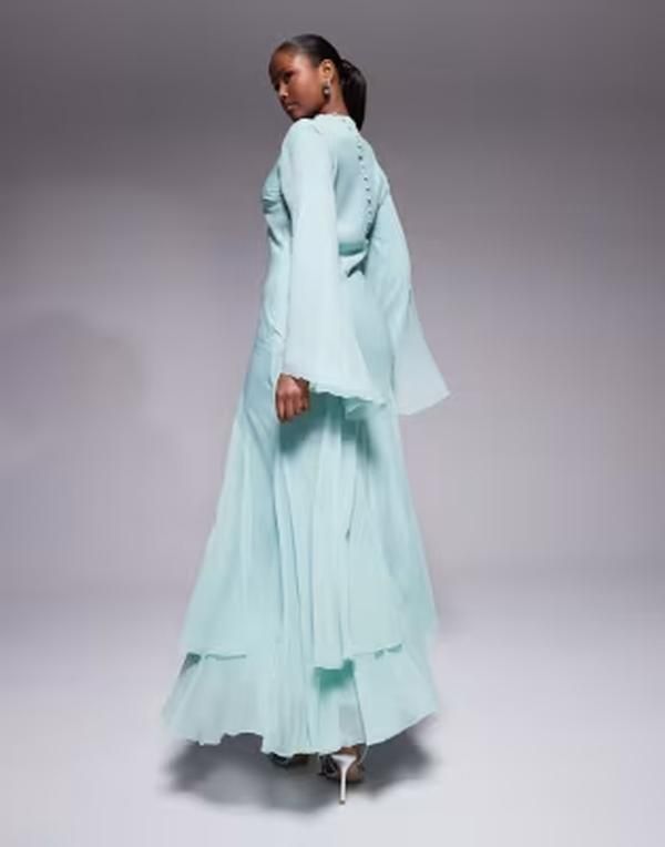 エイソス レディース トップス ワンピース ハイネック フリル マキシ ASOS DESIGN long sleeve high neck maxi dress with ruffle godets
