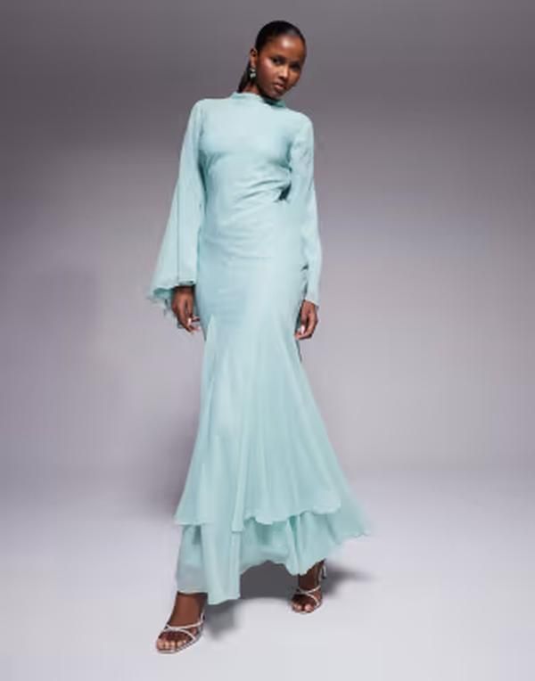 エイソス レディース トップス ワンピース ハイネック フリル マキシ ASOS DESIGN long sleeve high neck maxi dress with ruffle godets