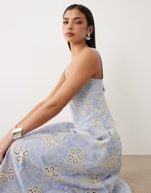 バードット レディース トップス ワンピース フラワー柄 ミディ フラワー Bardot Lilah broderie corset midi dress floral Baby Blue Flora
