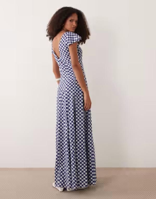 エイソス レディース トップス ワンピース ギンガムチェック プリント マキシ ギンガム ASOS DESIGN scoop neck short sleeve maxi dress with god エイソス レディース トップス ワンピース ギンガムチェック プリント マキシ ギンガム ASOS DESIGN scoop neck short sleeve maxi dress with god