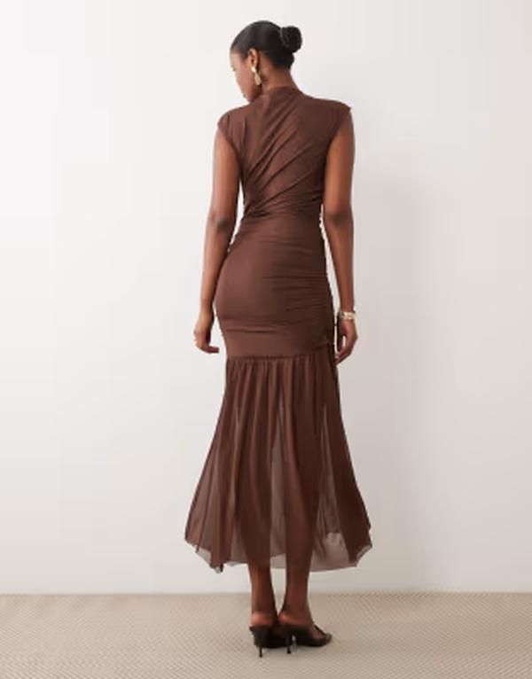 ヴィラ レディース トップス ワンピース ハイネック マキシ VILA high neck slinky maxi dress in chocolate Shaved Chocolate チョコレート