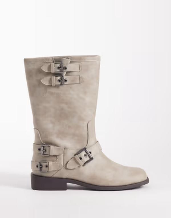 エイソス レディース シューズ ブーツ・レインブーツ ヴィンテージ ASOS DESIGN Asher flat moto boots in vintage WHITE BURNISH ホワイト