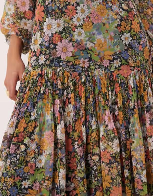 エイソス レディース トップス ワンピース シフォン フラワー柄 マキシ フラワー ASOS DESIGN slash neck chiffon godet maxi dress based flor