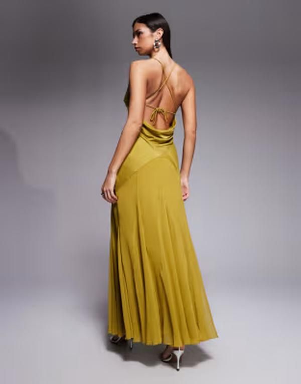 エイソス レディース トップス ワンピース マキシ ASOS DESIGN bias cut plunge bodice maxi dress with godets in olive オリーブ エイソス レディース トップス ワンピース マキシ ASOS DESIGN bias cut plunge bodice maxi dress with godets in olive オリーブ