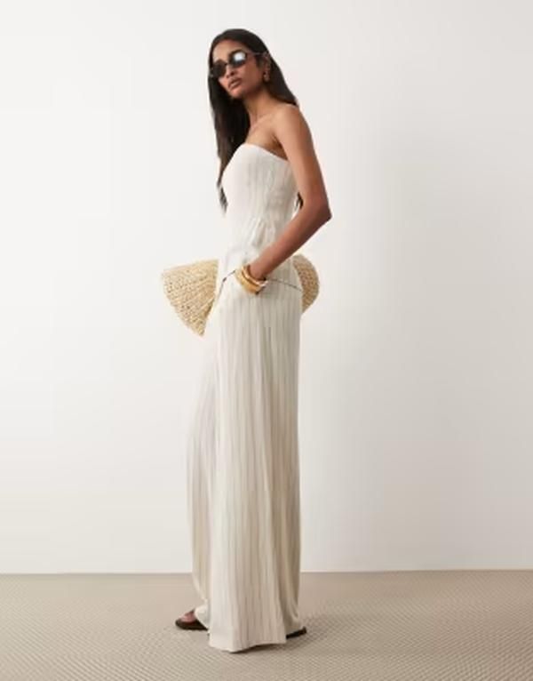 ミスセルフフリッジ レディース ボトムス カジュアルパンツ リネン Misselfridge tailored linen look palazzo pants ineutral stripe Neu