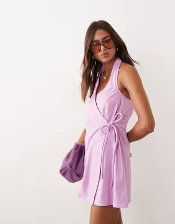 エイソス レディース トップス ワンピース ミニ コットン リネン ホルター ASOS DESIGN cottonlinen blend halter neck wrap mini sundress エイソス レディース トップス ワンピース ミニ コットン リネン ホルター ASOS DESIGN cottonlinen blend halter neck wrap mini sundress