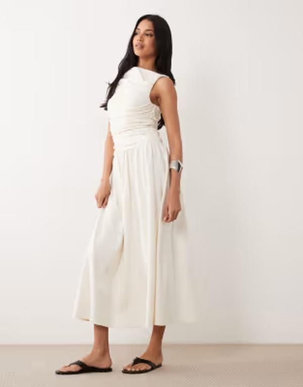 エイソス レディース トップス ワンピース ギャザー ASOS DESIGN ruched bodice midaxi dress in cream クリーム