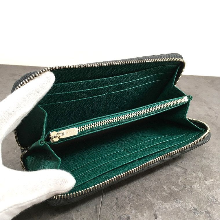 未使用品 BVLGARI ラウンドファスナー 長財布 グレー グリーン 228