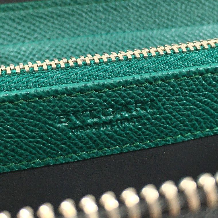 未使用品 BVLGARI ラウンドファスナー 長財布 グレー グリーン 228