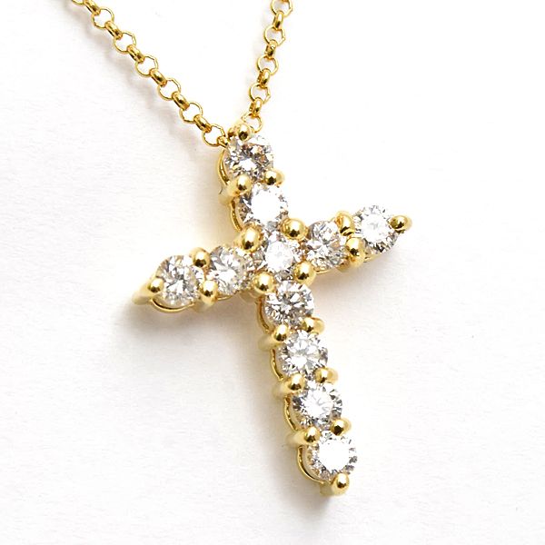 ジャスティンデイビス ネックレス レディース ダイヤ クロス ペンダント D0.43ct 十字架 イエローゴールド K18YG 750YG Justin Davis 中古