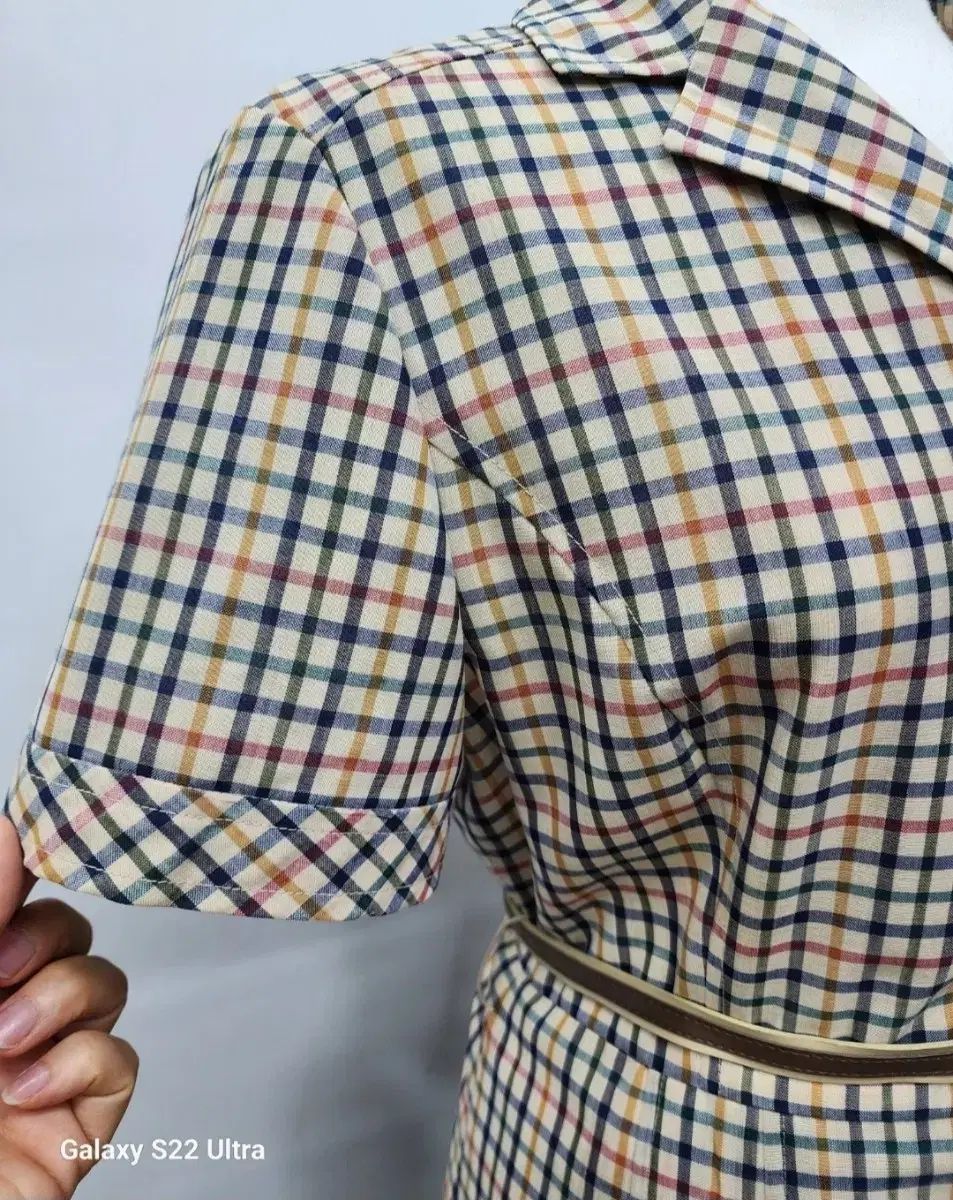 DAKS ハウスチェック ベルト付き 裾シャーリング ワンピース55