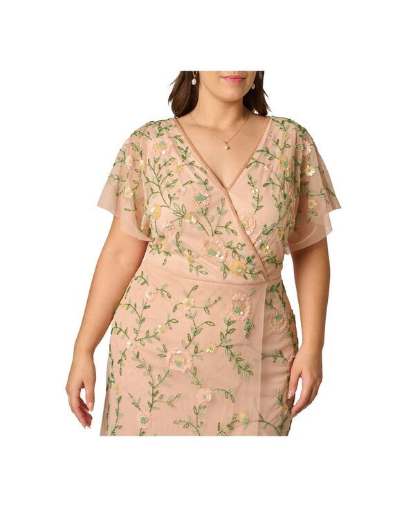 アドリアナ パペル レディース トップス ワンピース メッシュ ミディ Adrianna Papell Womens Bead FlutterSleeve Midi Mesh Dress Blush