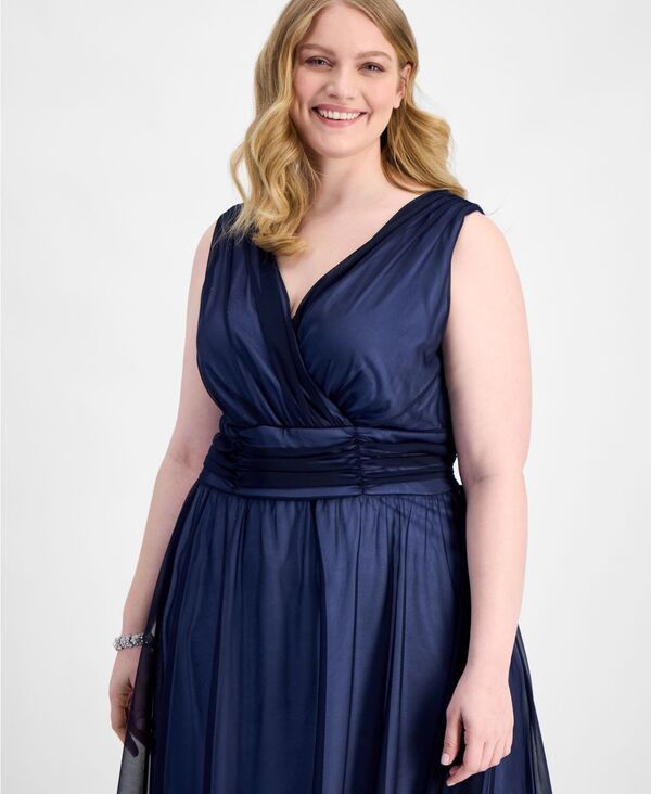 コネクテッド レディース トップス ワンピース シフォン ギャザー Connected Womens Chiffon RuchedWaist Dress Navy Slate スレート