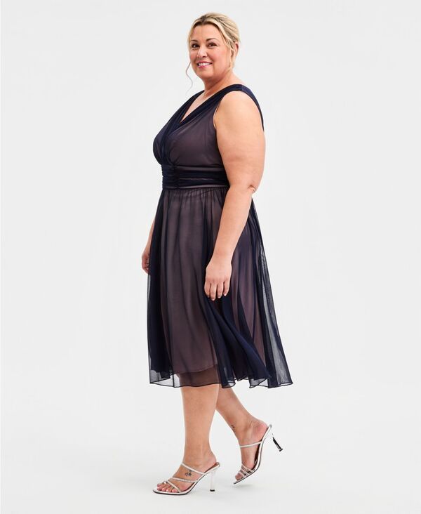 コネクテッド レディース トップス ワンピース シフォン ギャザー Connected Womens Chiffon RuchedWaist Dress Navy Mauve ネイビー