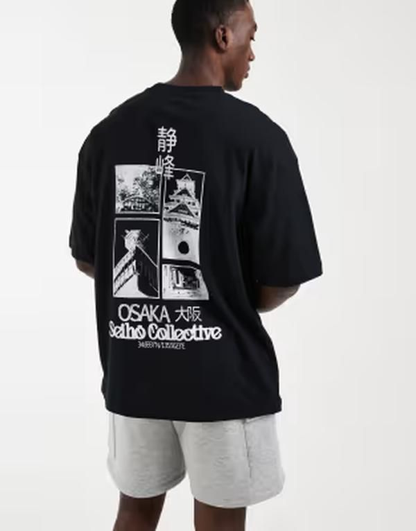 エイソス メンズ トップス Tシャツ グラフィック ASOS DESIGN oversized Tshirt with city graphic Black ブラック