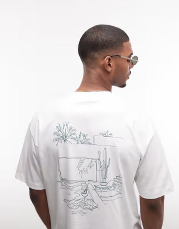 エイソス メンズ トップス Tシャツ グラフィック ASOS DESIGN oversized Tshirt with pool graphic WHITE ホワイト 7,860円
