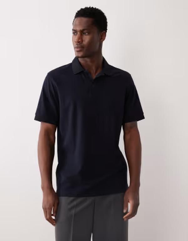 マンゴ メンズ トップス Tシャツ ポロシャツ コットン Mango 100 cotton short sleeve polo top NAVY ネイビー