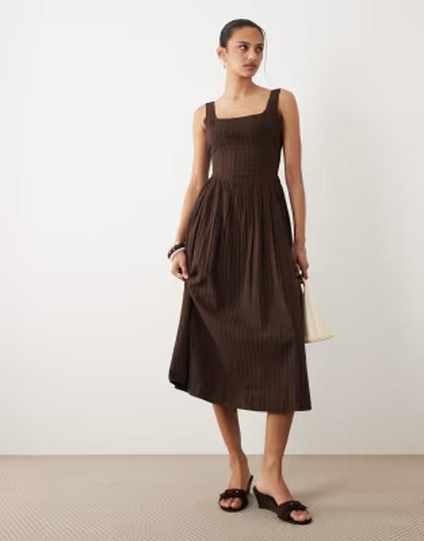 コットンオン レディース トップス ワンピース マキシ Cotton corset style drop waist maxi dress in dark oak BROWN ブラウン