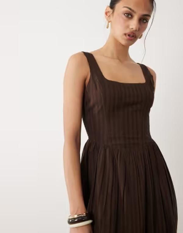 コットンオン レディース トップス ワンピース マキシ Cotton corset style drop waist maxi dress in dark oak BROWN ブラウン