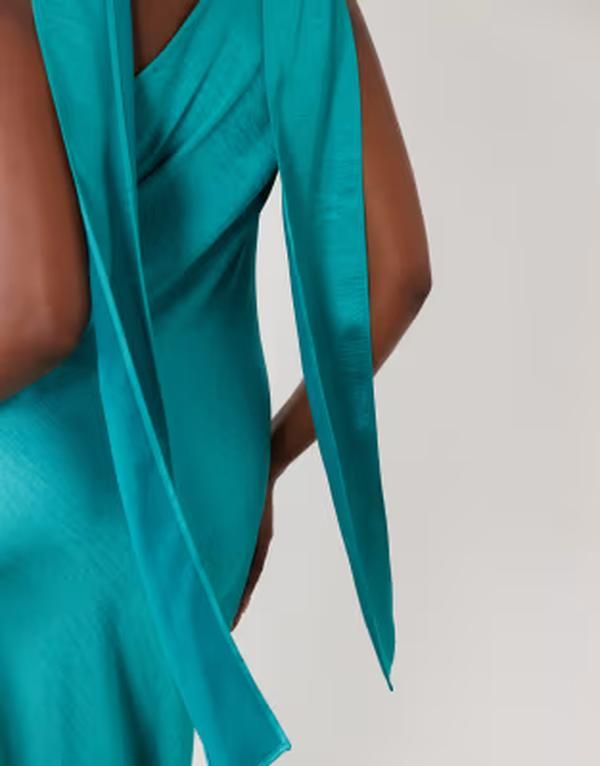 ティエフエヌシー レディース トップス ワンピース サテン マキシ TFNC satin one shoulder maxi dress with scarf in aqua アクア ティエフエヌシー レディース トップス ワンピース サテン マキシ TFNC satin one shoulder maxi dress with scarf in aqua アクア