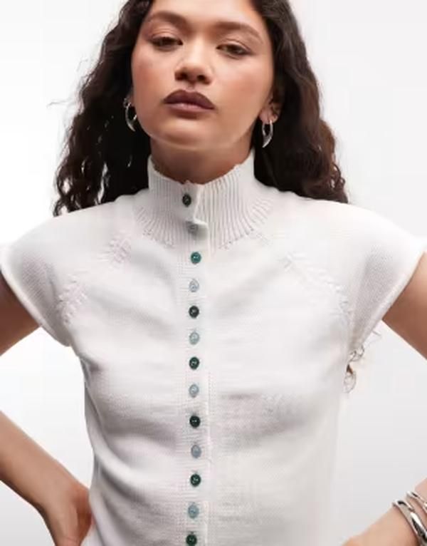 リクレイム ヴィンテージ レディース アウター カーディガン ハイネック ニット Reclaimed Vintage button up high neck compact knitank top W